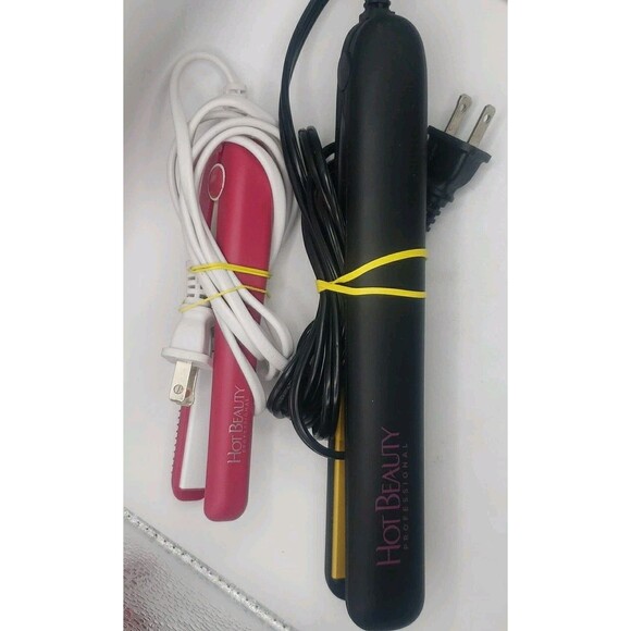 Hot Beauty 1" Flat Iron Hair Straightener And 1/2" Travel Size Straightener - Picture 1 of 14